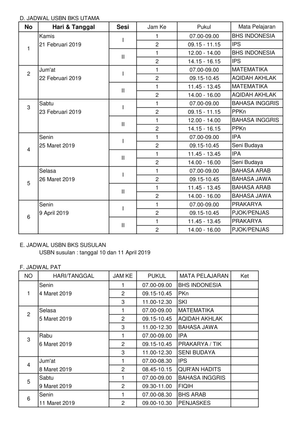 Lampiran gambar: JADWAL PELAKSANAAN UJIAN AKHIR TAHUN KELAS 9 TP 2018/2019